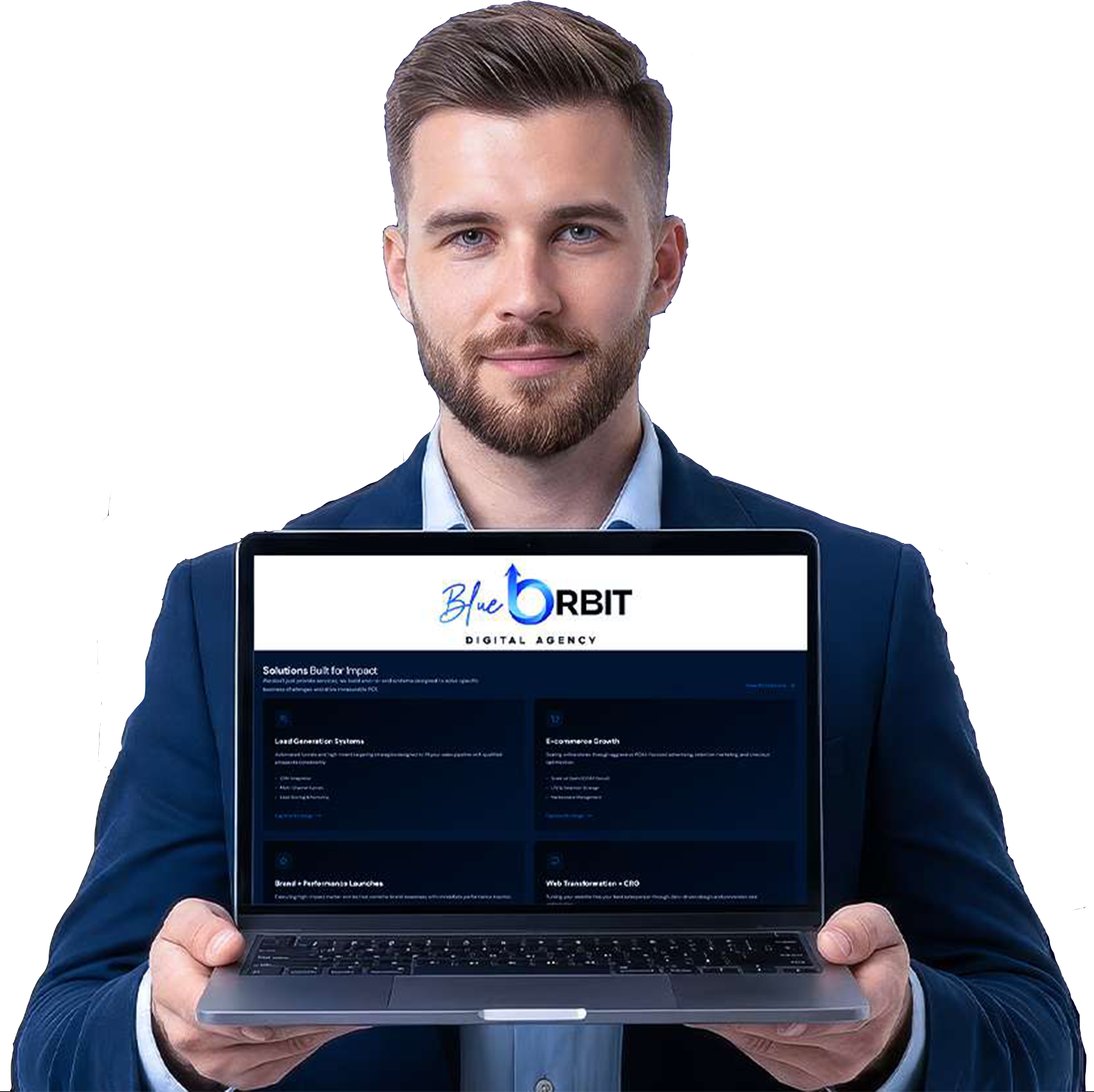 Consultant holding laptop